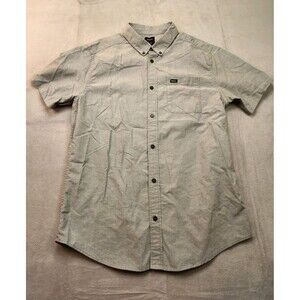 RVCA Button Down Shirt Men's L Gray Short Sleeve Slim Fit Pocket Casual Woven
